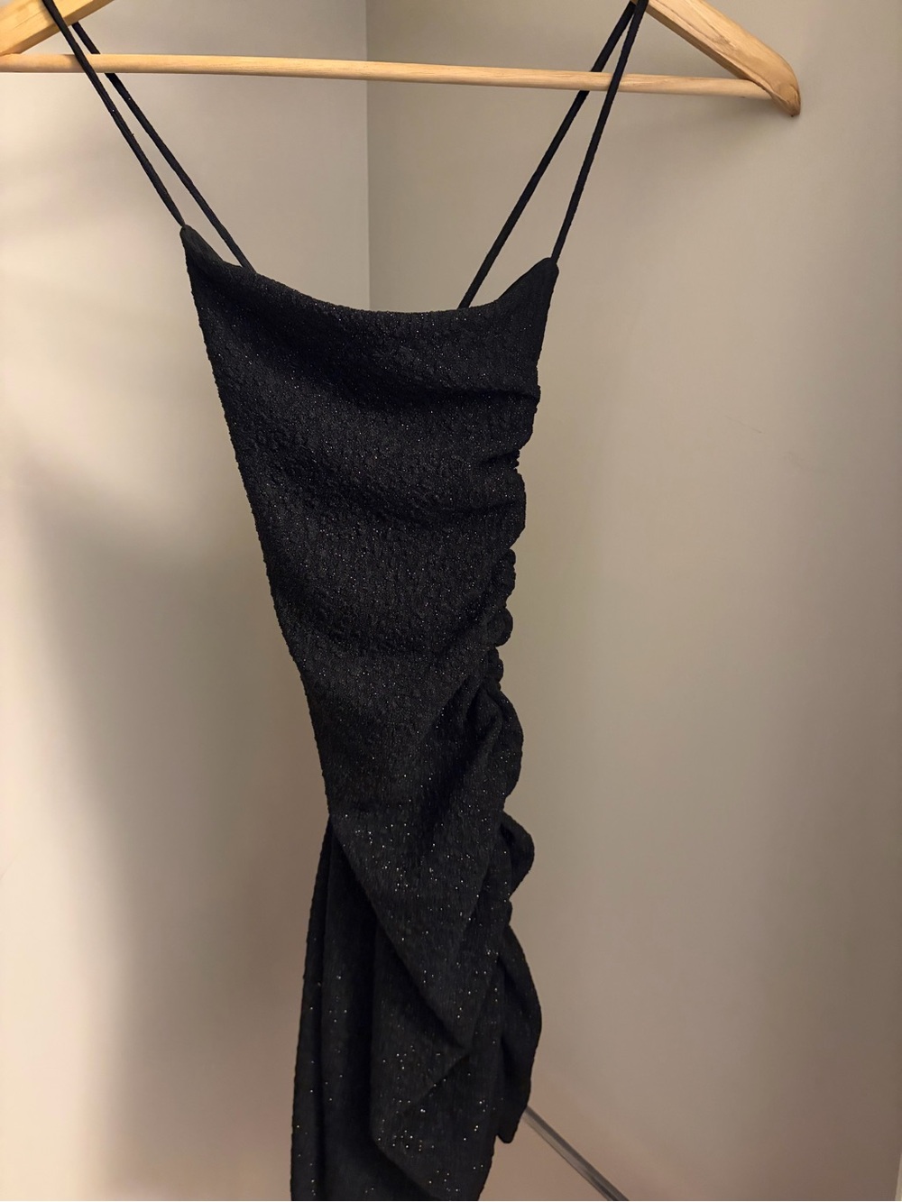 Honey Open Back Black Sparkle Ruched Dress (worn once)